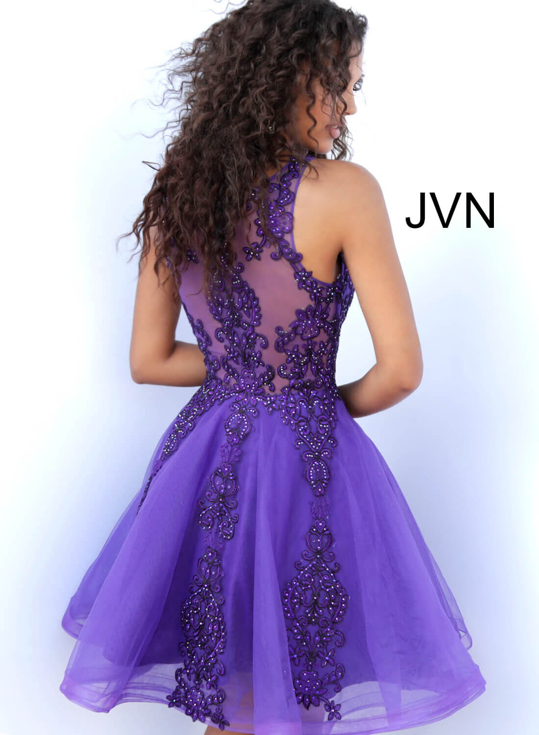 JVN63907 Dress Purple Sheer Short Dress